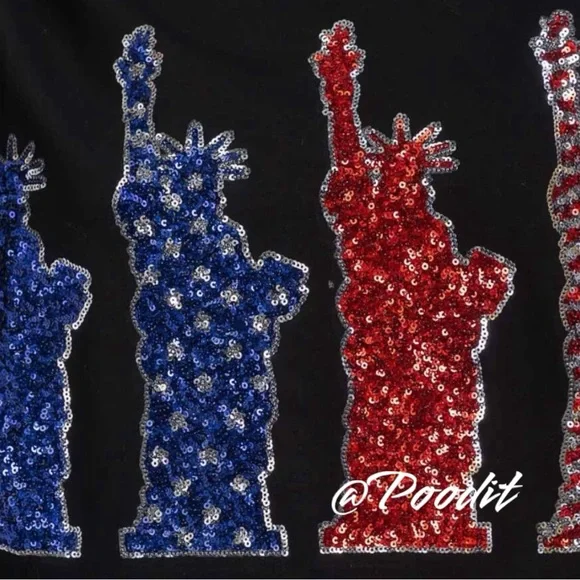 FANTASTIC FAWN sequin liberty patriotic oversized tee S M L - Picture 5 of 8